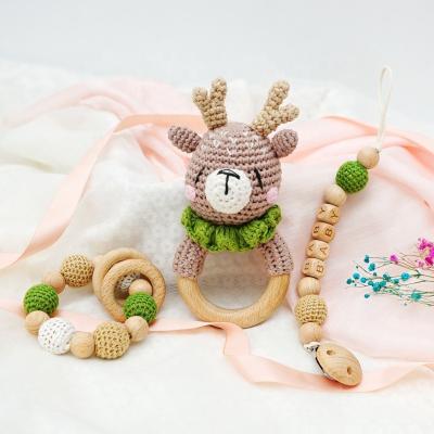 China Soft Toy Baby Gift Set Comforter Teether Toy Baby Ratchet Baby Teething Wooden Crochet Teether for sale