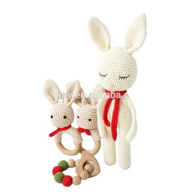 China Toy Eco Friendly Wooden Rattle Soft Crochet Toy Soft Bunny Cute Baby Teether Baby Toothbrush Teether for sale