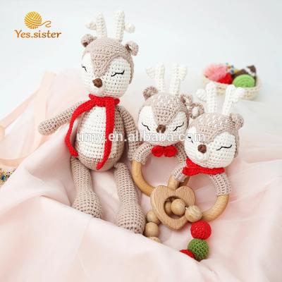 China Soft Baby Teether from Toy Wholesale Wooden Rattle Crochet Toy Soft Deer Elephant Cute for sale