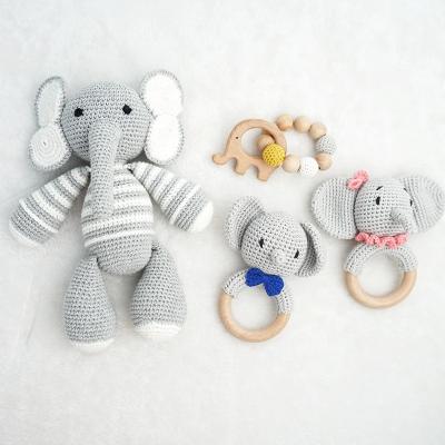 China Toy Wholesales Natural Handmade Cotton Soft Crochet Toys Elephant Baby - Doll Teether Set for sale