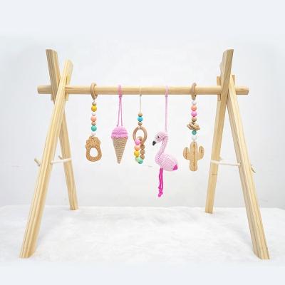 China Educational Toy Luxury Baby Gym Wooden with 6 Toys Foldable Baby Play Activity Gym Set for sale