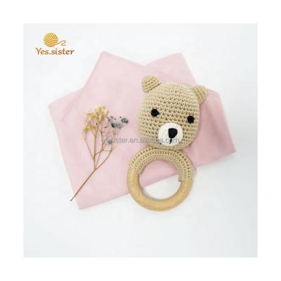 China Soft Toy Eco Friendly Baby Ratchets Wooden Baby Teethers Teething Baby Crochet Bear Teething Toys for sale