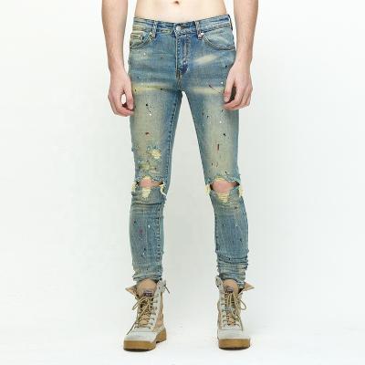 China DiZNEW Viable Dirty Jeans Damaged Paint Splatter Denim Jens For Men for sale