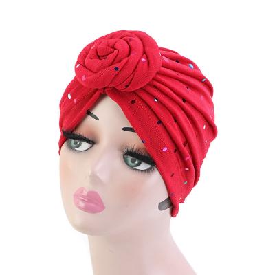 China Indian style new fashion head scarf cotton fabric dot print knot twist knot elastic scarf women for sale