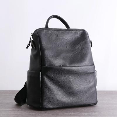 China OEM Black Genuine Leather Backpack 30cm 32cm Small Soft Leather Backpack for sale