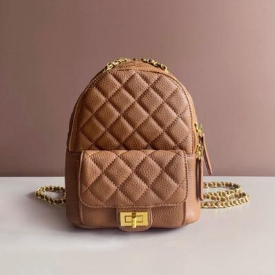 China Chain Strap Soft Quilted Backpack 17cm 21cm Cowhide Leather for sale