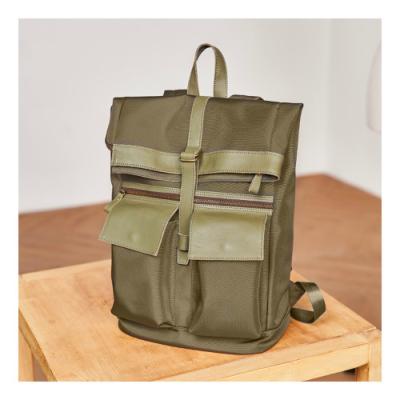 China Anti Splashing Water Male Leather Backpack 36cm 43cm Military Green for sale