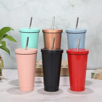 China 500ml Viable Mugs With Straw Personalized Stainless Steel Tumbler Double Wall Custom Coffee Mug for sale