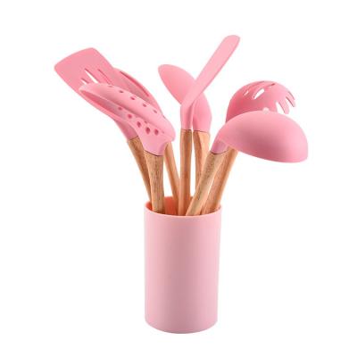 China Viable Hot Selling 8pcs In1set Kitchen Accessories Cooking Tools Kitchenware Soft Silicone With Wooden Handles for sale