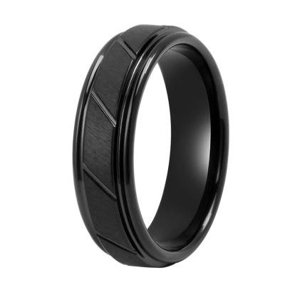 China CLASSIC 6mm Brushed On Top Side Concave Tantalum Alloy IP Black Wedding Rings For Men Black Tantalum Ring for sale