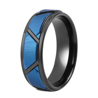 China Ring Men Fashion Blue Tungsten Satin Tungsten CLASSIC Finish 8mm Black and Blue Two Tone Ring for sale