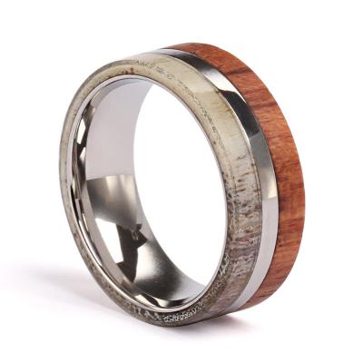 China Fashionable band Antler Ring Titanium of Ring Solid Wood Antler Wedding of Antler in Bubinga wooden wood for sale