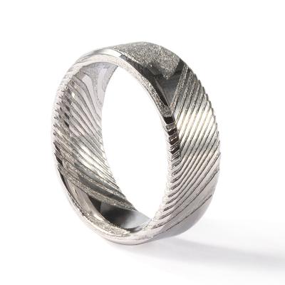 China CLASSIC 8mm Flat Damascus Steel Rings For Men Flat Shape Damascus Steel Wedding Band For Men for sale