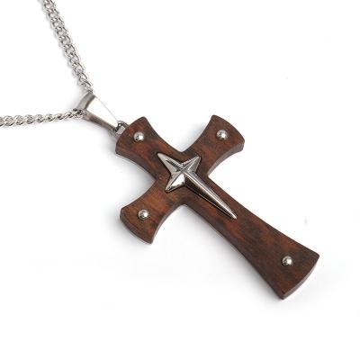 China FASHIONABLE Wooden Prayer Accessories Leopard Wooden Cross Men's Collar Necklace Pendant for sale