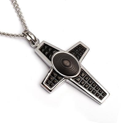 China Fashionable Unique Design Men's Brick Man Jewelry Stainless Steel Style Cross Carbon Fiber Pendent Necklace for sale