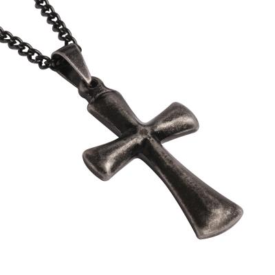 China CLASSIC Antique Silver Finish Stainless Steel Cross Matte Finish Mens Jewelry Pendant Necklace for sale