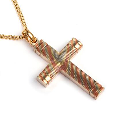 China mokume fashionable unique gane style hot sale men's vintage necklace cross pendent bail and stainless steel chain for sale