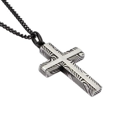 China CLASSIC Mixed Color Damascus Stainless Steel Black Silver Chunky Cross Necklace For Men Jewelry High End Wholesale for sale