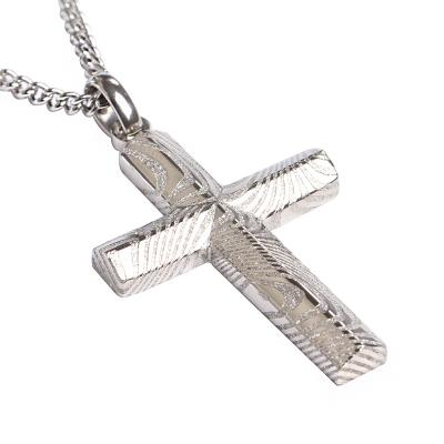 China Unique Design Jewelry Mens Damascus Steel Unique Cross His Gift Necklace Pendant for sale