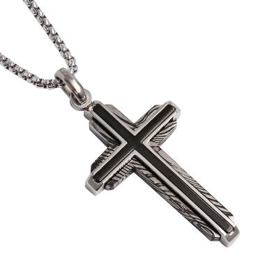 China Fashion Jewelry Damask Cross Manly Black Charm Necklace Trendy Stainless Steel With Pendant For Men for sale