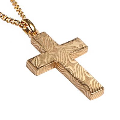 China Gold Plated Multilayer Mens Steel Cross Necklace CLASSIC Cross Damascus Pendant for sale