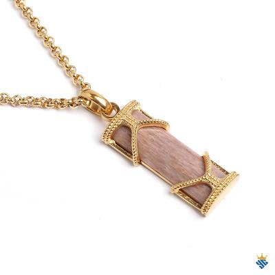 China Anti - Allergy Pattern Stone Stainless Steel Precious Wood Pendants For Necklace for sale