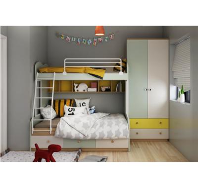 China Simple Assembly New Arrival Wooden Bunk Bed With 2 Doors Wardrobe For Kids for sale