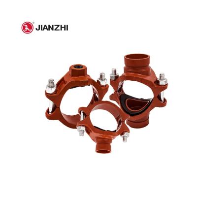 China High Durability JIANZHI Ductile Iron FM Approved Fire Fighting Hose Fittings Mech Cross Splined Splined Mech Tee for sale