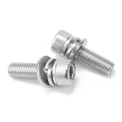 China 304 Stainless Steel Hexagon Socket Bolt Trim Combination Pan Head Pan Head Spring Washer Flat Screw M3M4M5M6M8M10M12 for sale