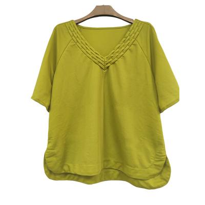 China Anti-Wrinkle Plain V-Neckline Mid Sleeve Summer T-shirt Soft Loose Women for sale