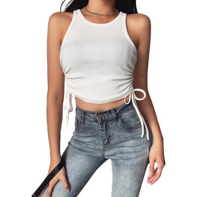 China QUICK DRY Womens Workout Racerback Crop Tops Camisole Blouses Sexy Basic Sleeveless Drawstring Ruched Slim Fit Crop Tank Top Vest for sale