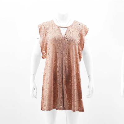 China Anti-static ladies knit stitch hollow out round neck crochet beach front suitable for holiday occasions short sleeve dress for sale