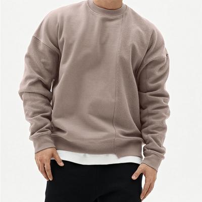 China Anti-Wrinkle Men's Casual Workout Streetwear Oversized Pullover Shirt Full Sleeve Terry Patchwork Crewneck Lightweight Long Sleeve Sweatshirt for sale