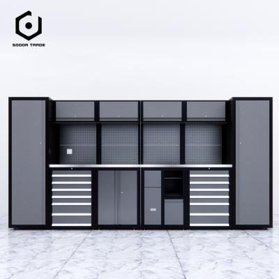 China Tools Parts Large New Removable Black Garage Workbench Customized Workstation Fixed Workbench Metal Cabinets Corner Cabinets for sale