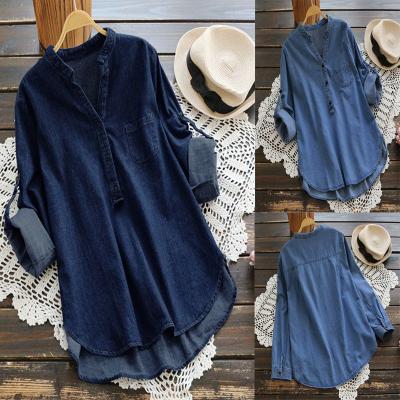 China European anti-pilling station hot sale burst washing water jeans collar irregular long sleeve small blouse wholesale price for sale