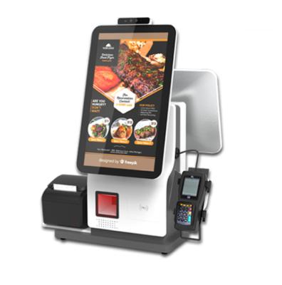 China Hotel Shopping Malls Restaurant POS System SPCC Self Service Supermarket Touch Screen POS Cash Register Dual Metal Base Video Terminal Customizable with Printer, QR for sale