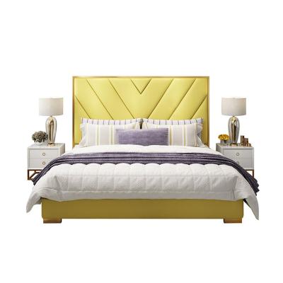 China Hot Selling Luxury Tufted Bed Furniture Foshan Modern Fabric Bed With Stainless Steel Gold Frame for sale