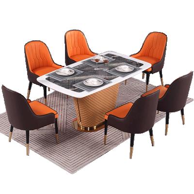 China Natural Marble Square Dining Table (Other) Stainless Steel Adjustable Single Leg Dining Room Furniture With 6 Chairs for sale