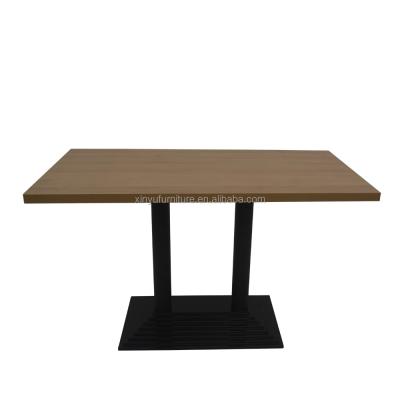 China Vintage Style Cast Iron Metal Square Modern Chinese Base Adjustable Wooden Top Fast Food Position (Other) Dining Table For Restaurant for sale