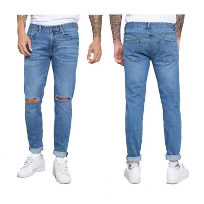 China 2021 New Style Mens Cotton Jeans Mens Vintage Wash Stree Breathable Thin Custom Ripped Blue Jeans With Strap for sale