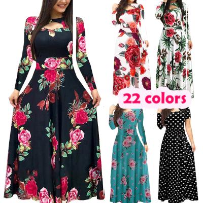 China 2021 Vintage Breathable Casual Wear Fashion Long Sleeve Floral Dress Maxi Dress for sale