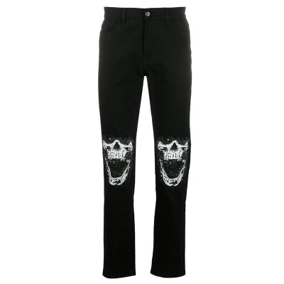 China QUICK DRY new fashion casual OEM patch 2021 is high street skinny jeans with skull print for sale