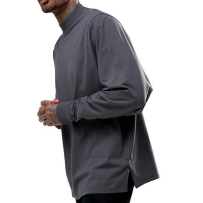 China Custom White Edge Slit Print Anti-Wrinkle Full Hand Mens Gray Oversized Long Sleeve T-Shirt for sale