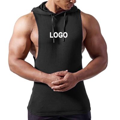 China QUICK DRY Workout Tank Top Sports Fitness Hooded Muscle Customized Embroidery T-shirt Mens Gym Sports Sleeveless Hoodies for sale