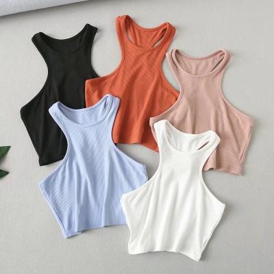 China Summer QUICK DRY Sleeveless Short Pure Color Vest Custom Sports Slim Rib White Tank Top Women Vests Tight Fit for sale