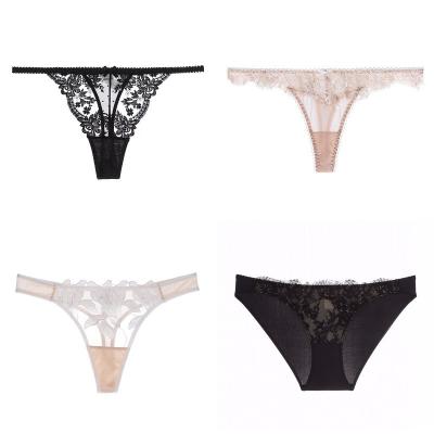 China 2022 Antibacterial Eyelash Lace Up Sexy Underwear Women's Low Rise Pants Women's Low Rise Cotton Tulle Crotch T-Shaped Thongs for sale