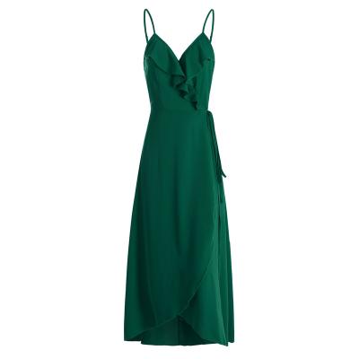 China 2022 Washable Sexy Ruffle Dress Women Maxi Dress Summer V-neck Long Casual Solid Elegant Ladies Sundress for sale