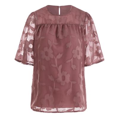 China 2022 Wholesale Customized Ladies Chiffon Anti-pilling Casual Lace Tops Hollow Out Flower Embroidery Long Short Sleeve Tops For Women for sale