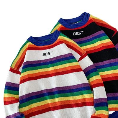 China 2022 new color anti-shrink series rainbow men's sweater autumn and winter men and women with the same round neck fashion sweater custom for sale