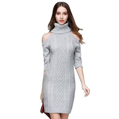 China 2022 Fashion high quality skirt anti-shrink casual women's plain knitted off the shoulder dress women's elegant autumn and winter women's wear for sale